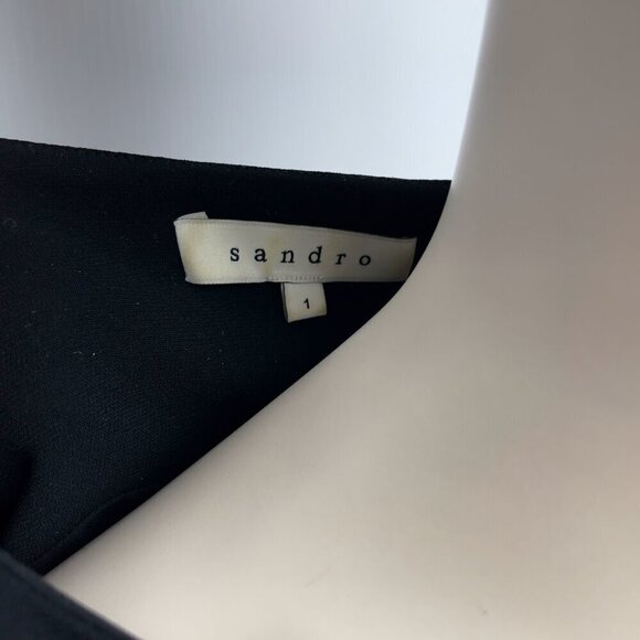 SANDRO‎ Sheat Faux-Leather Stripes Two-tone Black Office Dress Sz US 4 Small - Picture 4 of 7